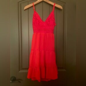 ECOWISH Lace Top Dress V-Neck Spaghetti Strap Bowknot Sleeveless Lace Size S